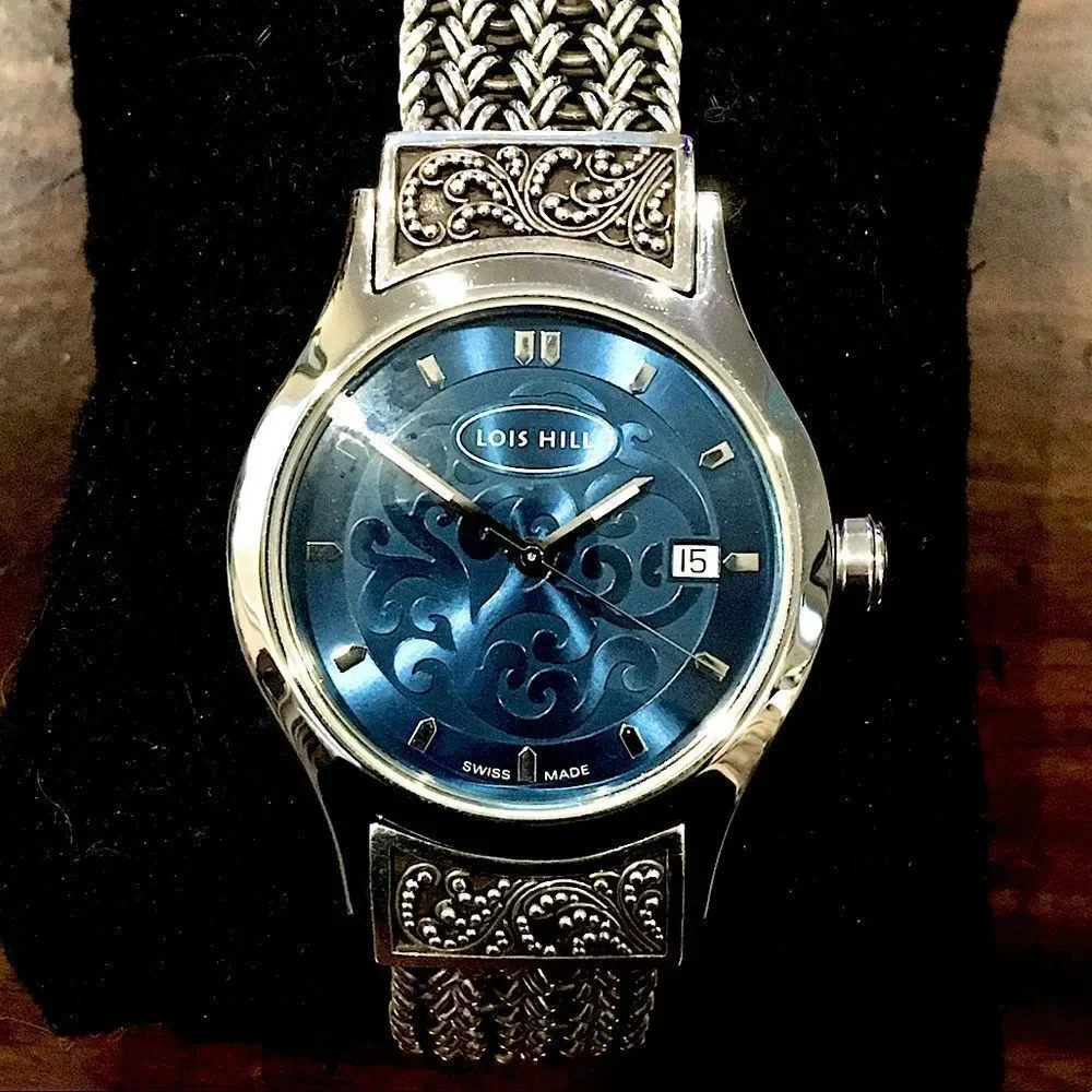 LOIS HILL Watch Rare Sterling Silver Blue Face - Picture 3 of 8